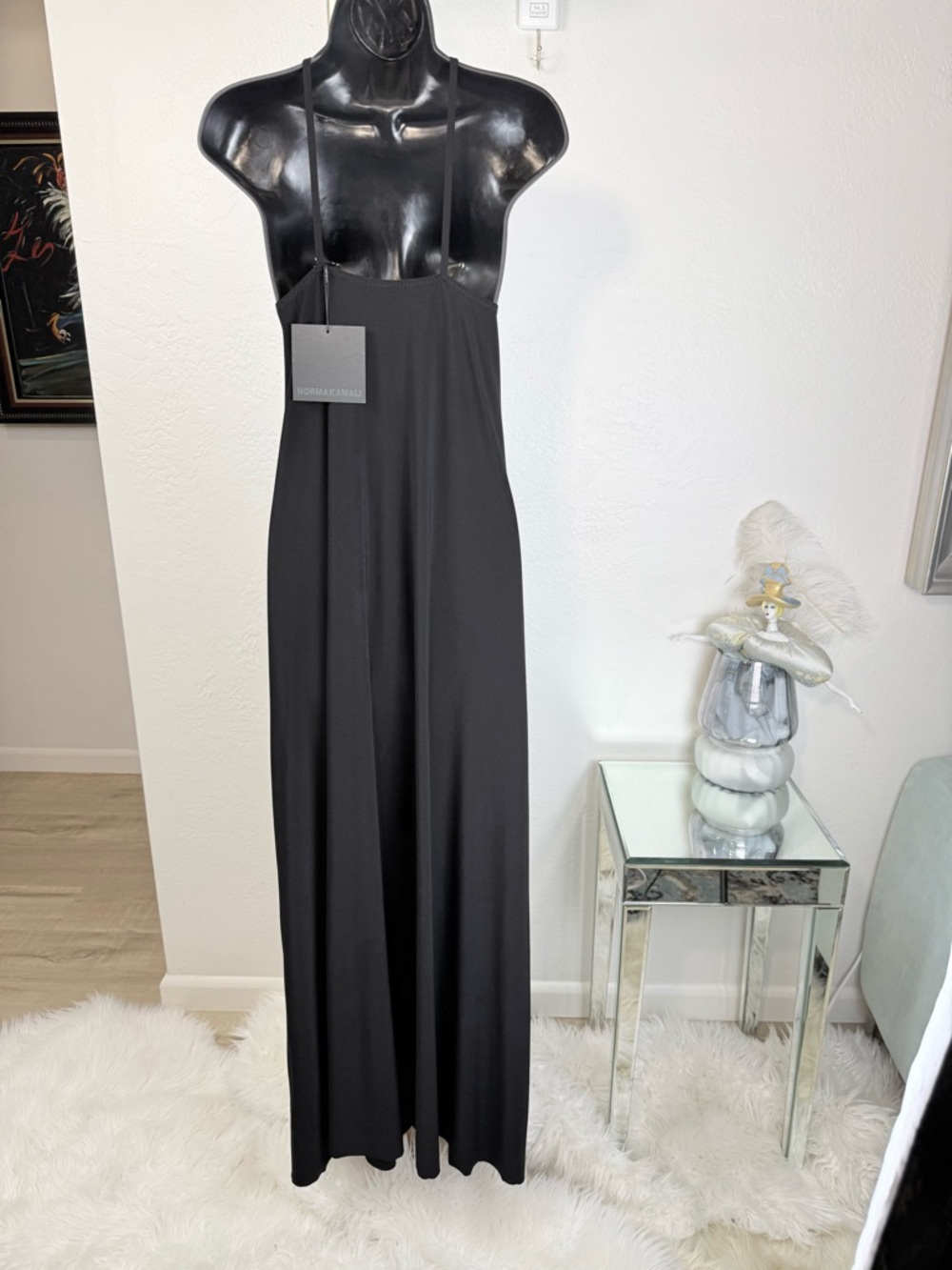 NWT Norma Kamali Black Cami Maxi Dress Raw Hem L Customizable Length Minimalist - Picture 6 of 14